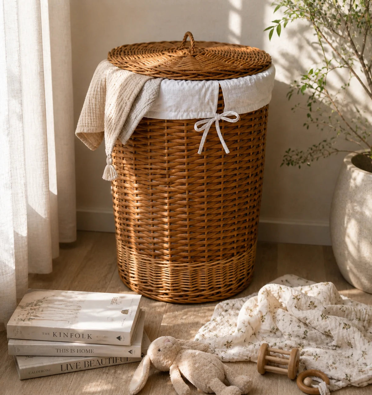 Round Laundry Basket – Wicker Storage Hamper