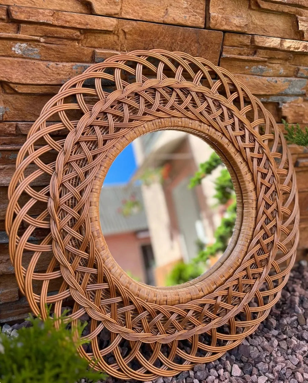 Round Wicker Wall Mirror