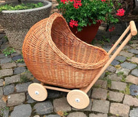 Wicker Doll Pram - Wooden Handle "Natural"