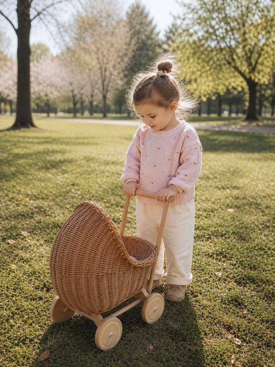 Wicker Doll Pram - Wooden Handle "Natural"