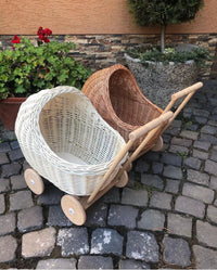 Wicker Doll Pram - Wooden Handle "Natural"