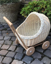 Wicker Doll Pram - Wooden Handle "White"