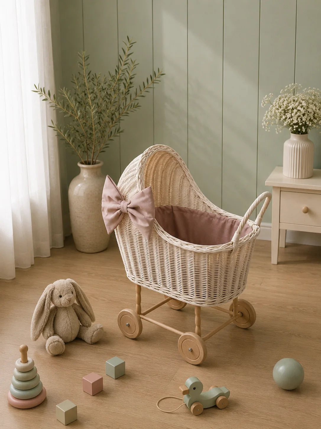 Wicker Doll Buggy "Dark Cream"