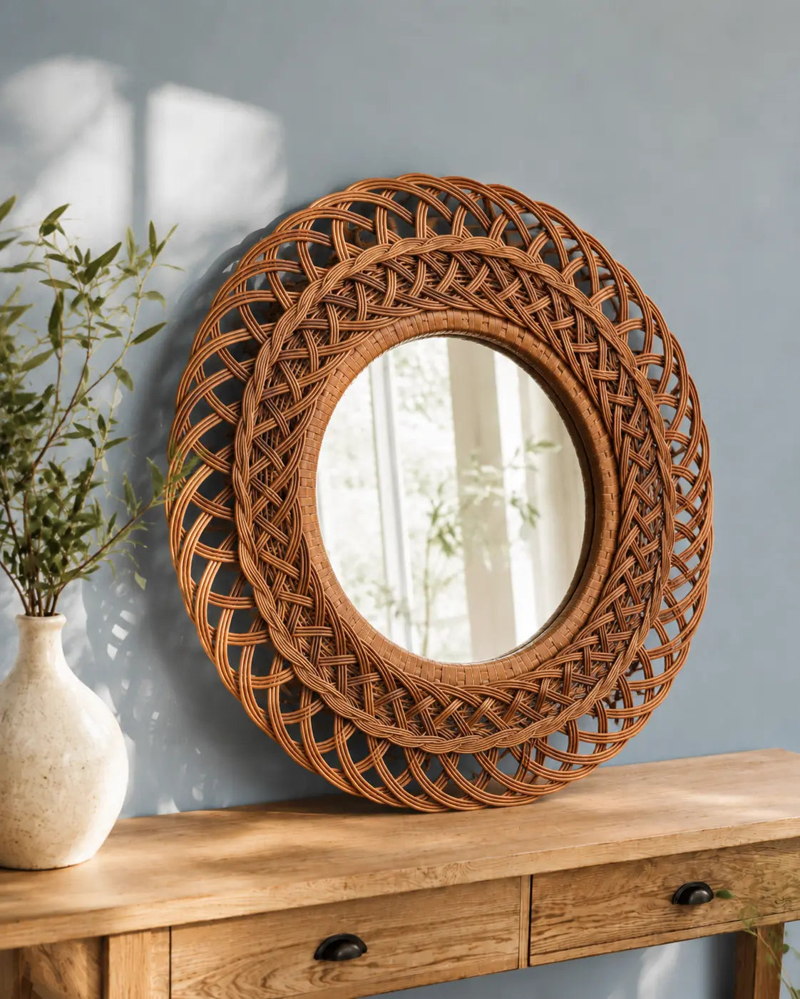 Round Wicker Wall Mirror