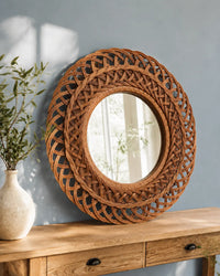 Round Wicker Wall Mirror