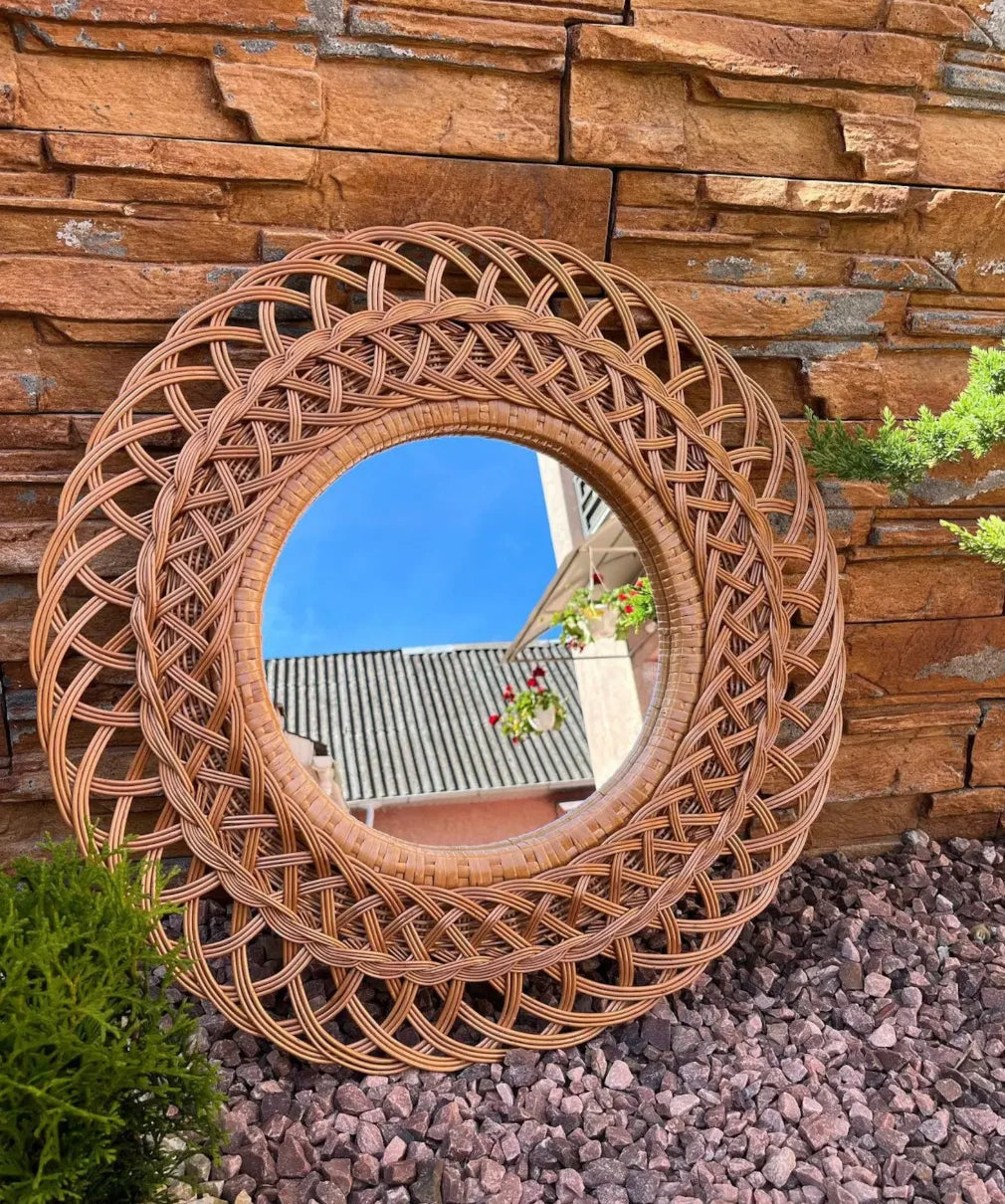 Round Wicker Wall Mirror