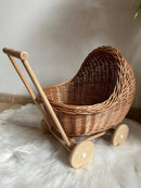 Wicker Doll Pram - Wooden Handle "Natural"
